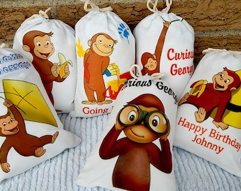 Curious George Birthday Party Favor bags great for gifts and treats Personalized 5" x 7" or 6 x 8 Qty 6 to the set