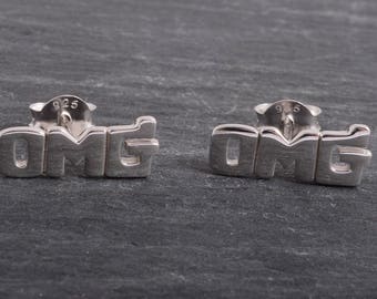 Sterling Silver OMG Earrings Ear Studs handmade