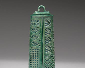 Small ceramic vessel,Lidded Jar,Home Decor, Nature Inspired, hand made, glazed patina finish, one of a kind