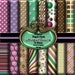 Green Brown Pink Digital Paper, Digital Scrapbook Paper Pack, Damask, 12 Digital Background, Cards (8.5" X 11" - 300 DPI) INSTANT DOWNLOAD