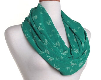 Chiffon Infinity Scarf / Green Swan Eternity Scarf / Gift for Her / Womens Ladies Circle Loop Scarves / Mothers Day / Spring Summer Fashion