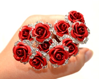 Bridal Hair Pins Wedding Crystal Hair accessories red rose crystal Bridal hair pins hair jewelry crystal accessories rhinestones