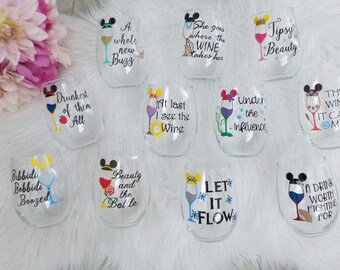 Disney Inspired Princess Wine Glass, Bachlorette Party,Disney Inspired Bridesmaid Gifts,Disney Inspired Wedding,Friend Gift