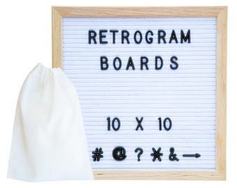White Felt- Oak Frame Retro Letter Board 10 x 10 inch with 300 Black Helvetica interchange letters and FREE letter bag