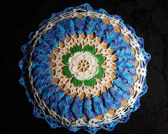 Hand crocheted potholer & hot plate, Hot plate, crochet trivet,pot holder, blue potholder, blue hot plate