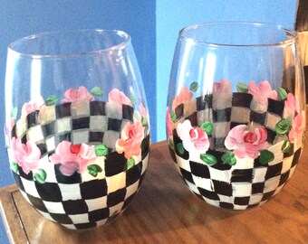 Hand Painted Stemless Wine Glasses