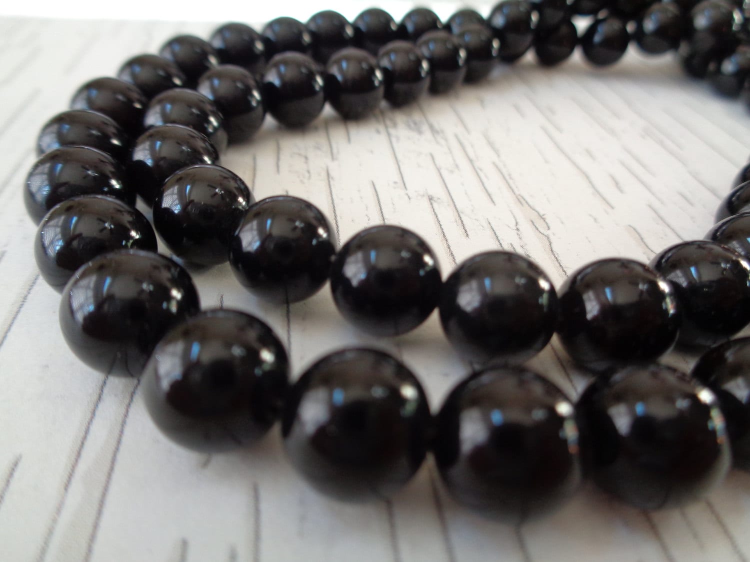 10 Black Onyx 8mm Semi-Precious Stone Beads Jet Black Onyx