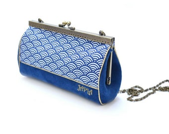retro clutch bag Navy Blue and gold chic