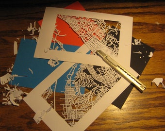 cut paper map of YOUR neighborhood (5x7)