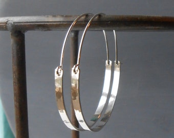 Sterling Silver Hoop Earrings, Large Hammered Hoops, Modern Earrings