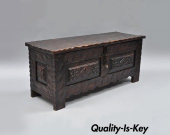 Vintage Spanish Renaissance Revival Gothic Style Wooden Trunk Blanket Chest 36"