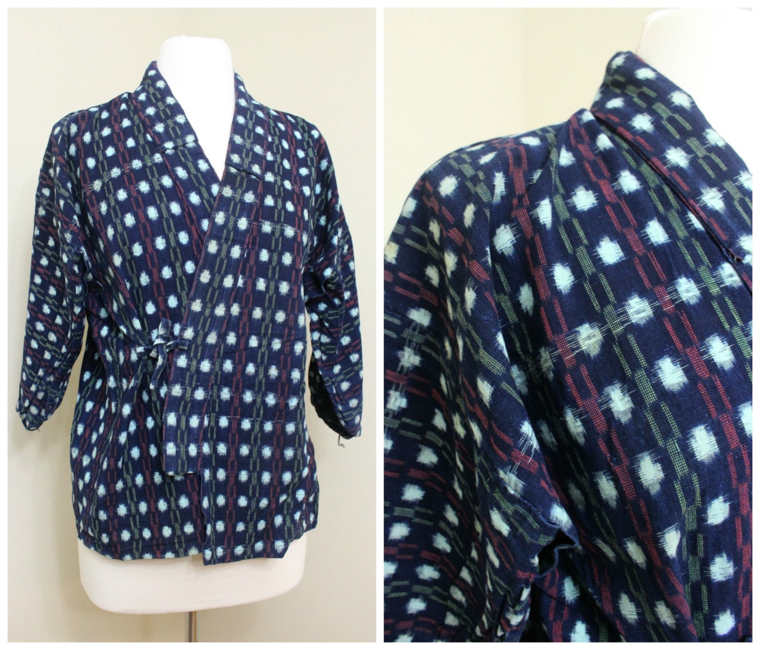 Ikat Hippari Haori Jacket. Vintage Japanese Indigo Kasuri Cotton Folk 