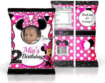 Digital Pink Minnie Mouse Chip Bag, Minnie Mouse Birthday Party, Treat Bag, Party Favors, Minnie Party Printable