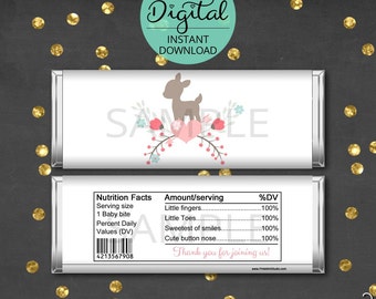 Woodland Candy Bar Wrappers, Woodland Baby Shower, Woodland Floral, Party Favors, Hershey, Candy Wrappers, Deer, INSTANT DOWNLOAD #2231