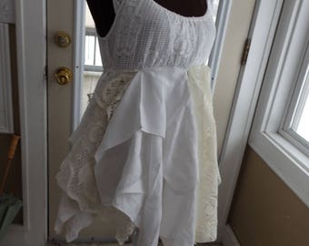 Tattered Lace dress, Romantic shabby chic, boho lace tunic, White fairy dress, ballerina tops, Stevie Nicks dress, gypsy dress, Sz Small