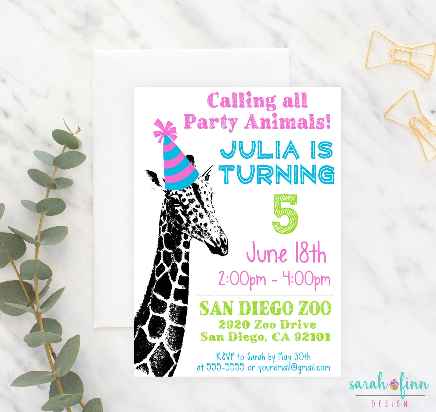 Zoo Birthday Invitation Party Animal Invitation Giraffe