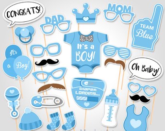 Baby Shower Photo Booth Props - Printable Photo Booth Props - It's a Boy Baby Photobooth Props - Team Blue Baby Boy Printable Party Props