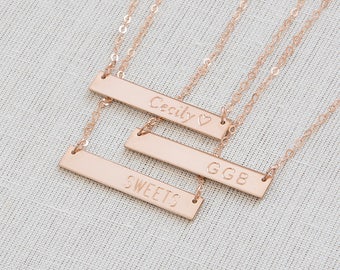 Bar Necklcae, Rose Gold Bar Necklace, Personalized Bar Necklace, Engrave Necklace, Monogram Necklace,Custom name Necklace,Initial Necklace