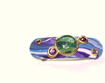 Accessory Hair Accessory, Hair Barrette, French Clip, Long Hair Accessory, Blue/Purple Hair Clip, Stones, Gold Leaf, Elegant Hair Accessory,