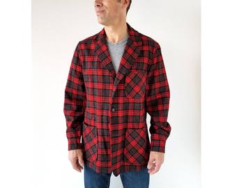 Pendleton Men's Jacket | 1960s Jacket | Red Plaid Jacket | M L