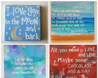 12"x12" Custom Painting. Quote on canvas. ANY wording and ANY colors! Made to order. Personalized art. Made to order artwork.