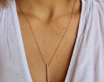 Gold plated, vertical bar necklace bar necklace gold bar pendant necklace