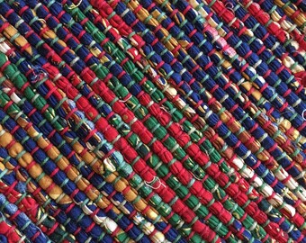 Hand Woven Table Runner Blue Gold Border 14" x 35"
