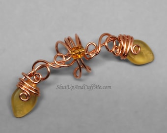 Copper and Yellow Leaf Ear Cuff, Fairy Ear Cuff