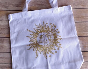 Sun moon stars tote shopping market bag