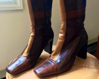 Vintage 90s-does-70s Patchwork Boots