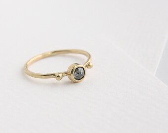 Diamond Engagement Ring, Rose Cut Diamond ring , Salt and Pepper Diamond, 14k yellow gold, round conflict free diamond, recycled 14k gold,