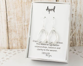April Birthstone Silver Earrings, Large Crystal Silver Dangle Earrings, April Birthstone Jewelry, Silver Earrings, Bridal Earrings