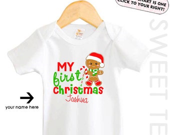 My First Christmas Shirt Gingerbread man Baby Bodysuit Personalized