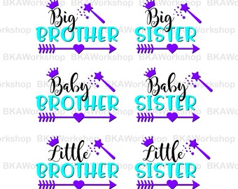 Big brother, Sister svg - Baby brother, sister svg - Little brother, sister digital clipart for Design or more, files download svg, png, dxf