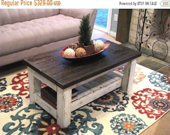 Sale Reclaimed White Rustic Coffee Table with Brown Top