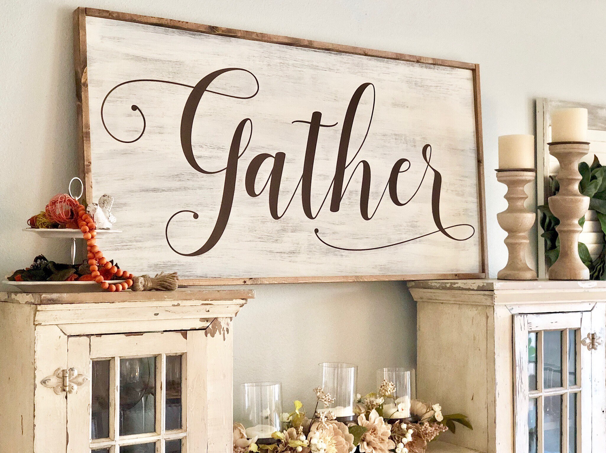 Large Gather Sign Framed Gather Sign Wood Sign Farmhouse