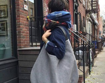 hobo bag, canvas bag, gray bag, slouchy bag, gray shoulder bag, large handbag, xxl shoulder hobo, capacious bag, boho bag, casual gray bag