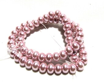 8mm Glass Pearl Rondelle Bead Strand Dusty Pink (B136f1)