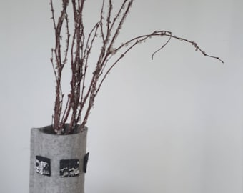 Grey marl 100% pure wool felt vase