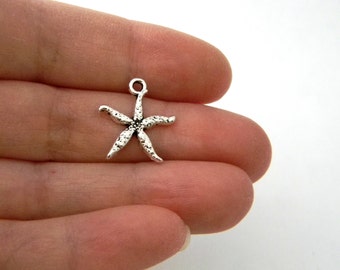 Silver Starfish Charms Set of 10 Silver Color Seastar Charms 18x16mm