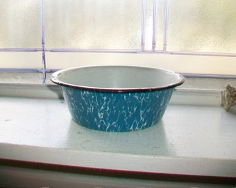 Graniteware Bowl Robins Egg Blue Vintage Enamelware 1930s