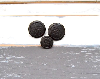 Three Vintage Shank Back Buttons - Vintage Coat Buttons - Dark Brown Buttons (#105)