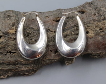 Sterling Silver Hoop Earrings Long Oval