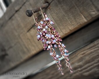 Rose Bronze Cluster Earrings and Garnets by Letemendia Jewelry Handmade