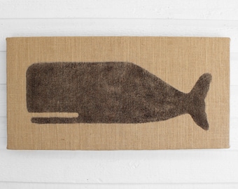 Cachalot Whale - 12 x 24 Burlap over Cork Message Board, Pin Board, Memo Board, Bulletin Board - Nautical Design