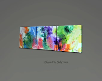 Canvas giclee prints, triptych wall art, from my original abstract fluid triptych painting, extra large wall art