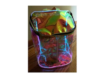 Holographic Light Up Festival Backpack - Transparent, Iridescent, Rainbow, Orange, Gold, Purple, Green