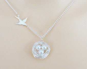 Nest Necklace, Bird Nest Necklace, Bird Necklace, Mothers Day Gift, Mothers Necklace, Necklace for Mom, Gift for Mom, Gift for Grandmother