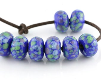 Blue Luau Handmade Lampwork Beads by Pink Beach Studios 8 count (1827)