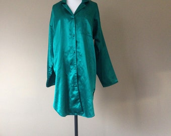 M / Liquid Satin Sleep Top Button Down Shirt by Kathryn / Medium / FREE USA Shipping